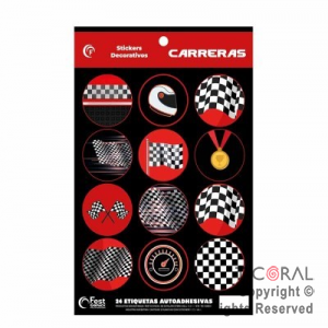 CARRERA STICKERS AUTOADHESIVOS X 24 UNIDADES